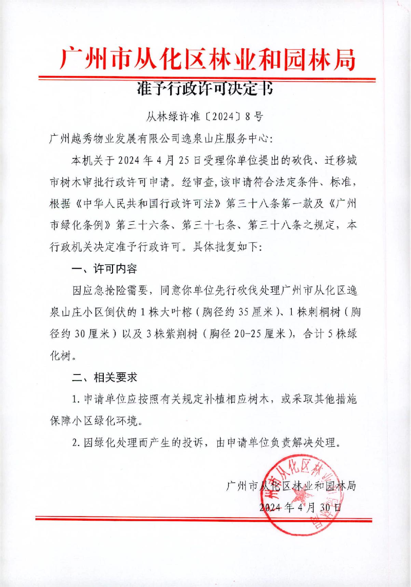 准予许可决定书（逸泉山庄应急砍伐）_1.JPG